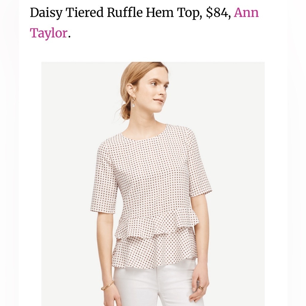 Taylor Women's Dotted Peplum Blouse - Black and Cream Small Petite